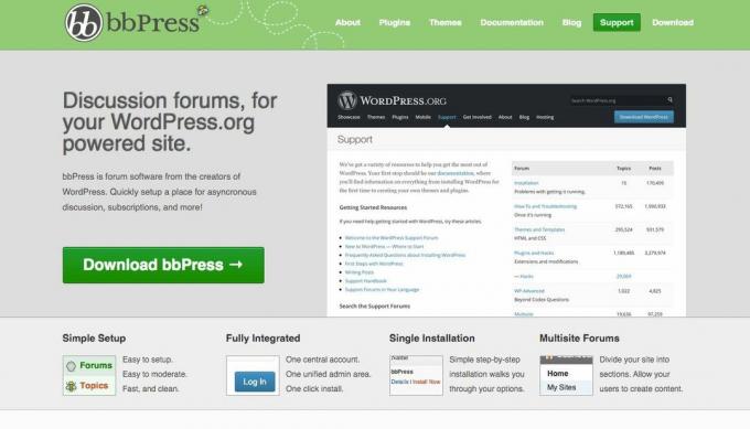 Screenshot bezplatného nástroja online fóra bbPress
