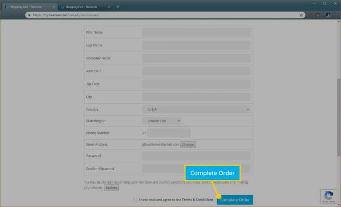 Screenshot z procesu registrácie domény Freenom.