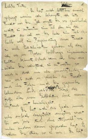 Prvá strana Kafkovho „Listu jeho otcovi“.