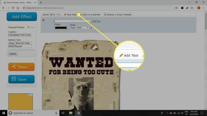 Screenshot Tuxpi so zvýrazneným tlačidlom Pridať text