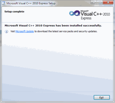 Visual C ++ 2010 Express bol úspešne nainštalovaný