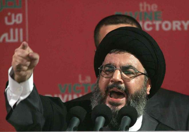 Vodca Hizballáhu Sayyed Hassan Nasrallah vystúpil na zhromaždení 22. septembra 2006 v libanonskom Bejrúte.