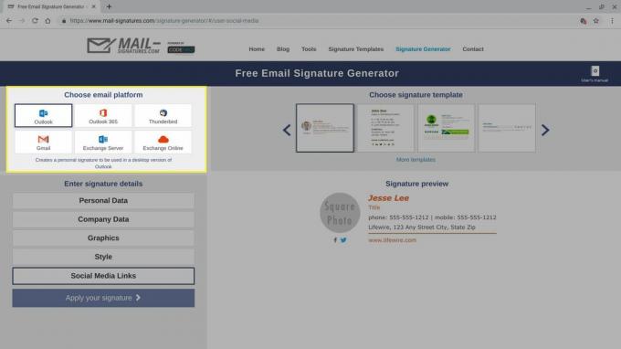 Možnosti e-mailovej platformy v nástroji Signatures Generator