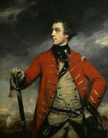 John Burgoyne v červenej uniforme britskej armády.