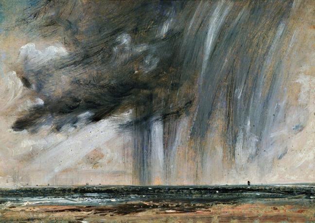 Búrka nad morom, štúdia prímorskej krajiny s dažďovými mrakmi, asi 1824-1828, autor: John Constable (1776-1837), olej na papieri, položený na plátne, 22,2x31 cm