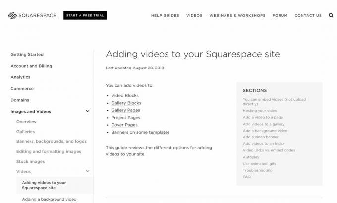 Pridávanie videí na vašu webovú stránku Squarespace