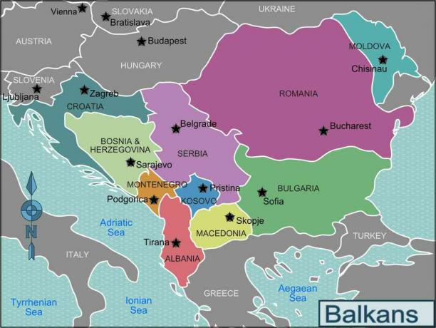 Mapa balkánskych štátov