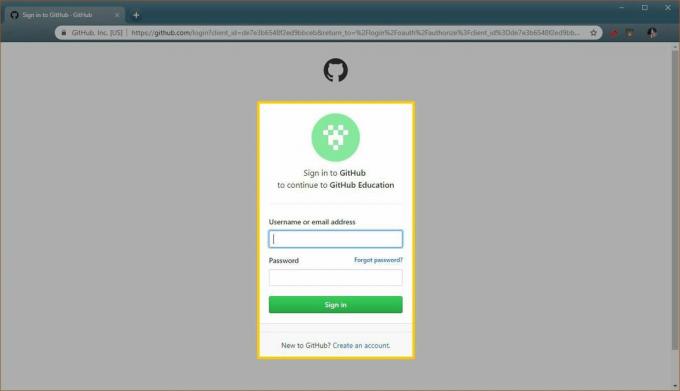 Screenshot z prihlasovacej stránky GitHub.