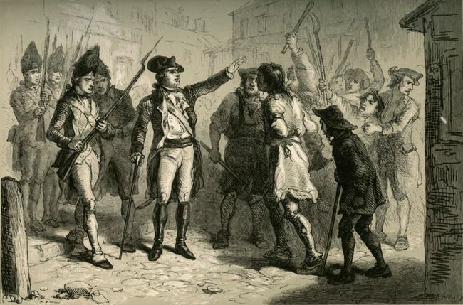 Britský kráľovský guvernér William Tryon čelí v roku 1771 regulačným orgánom v Severnej Karolíne