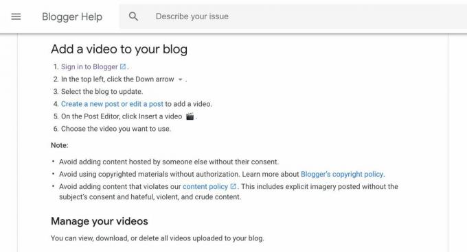 Stránka pomocníka služby Blogger o pridávaní videí do vášho blogu