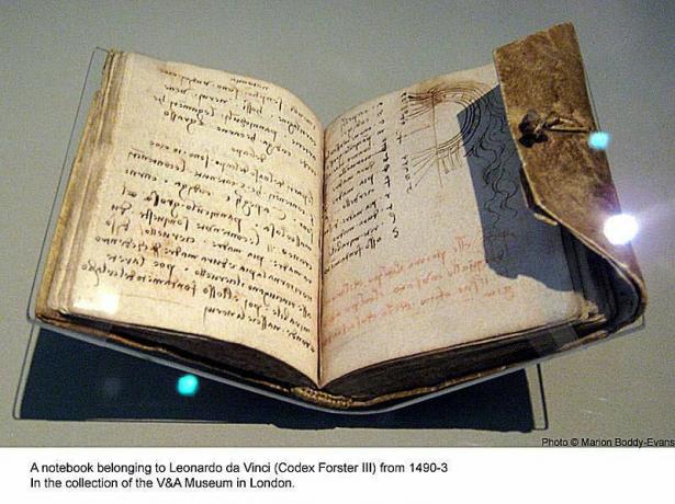 Zápisník Leonarda da Vinciho v múzeu V & A v Londýne