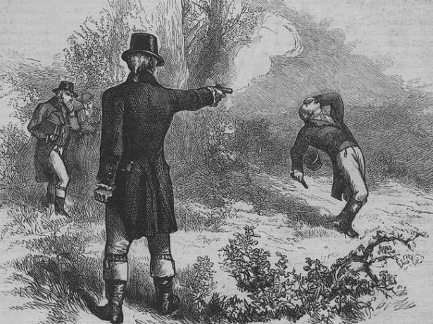 Viceprezident Aaron Burr zabil bývalého ministra financií Alexandra Hamiltona v súboji 11. júla 1804.
