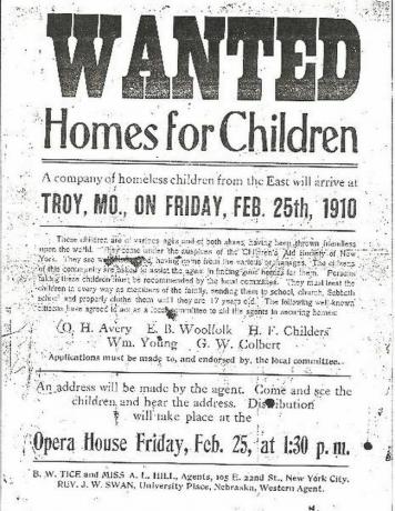 Leták „Wanted: Homes for Children“ z 25. februára 1910